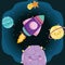 Space solar system planets star spaceship adventure cute cartoon
