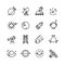 Space, spaceship, comet and astronomy vector line icons