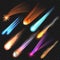 Space stars. Realistic glowing planets meteor vector astronomy collection set