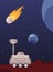 Space station or moon rover on cosmic planet, flat cartoon vector illustration.