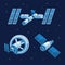 Space station and satellite orbit in galaxy collection set concept in cartoon illustration vector
