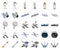 Space technology cartoon,monochrom icons in set collection for design.Spacecraft and equipment vector symbol stock web