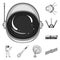 Space technology monochrome icons in set collection for design.Spacecraft and equipment vector symbol stock web