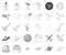 Space technology monochrome,outline icons in set collection for design.Spacecraft and equipment vector symbol stock web