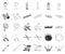 Space technology monochrome,outline icons in set collection for design.Spacecraft and equipment vector symbol stock web