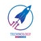 Space technology. The rocket breaks out of the circle. Vector illustration for a logo, sticker, or emblem