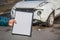 Space for text, blank document close up. An insurance agent will inspect and inspect vehicle damage after an accident