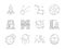 Space thin icon. Universe earth discovery astronaut rocket observatory stars telescope alien vector outline symbols