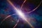 Space-time warping concept, bright quasar in deep space