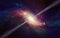 Space-time warping concept, bright quasar in deep space