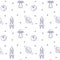 Space travel line icons. Elements of ufo, comet, planet, satellite. Seamless pattern.