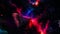 Space travel to dark glow pink blue nebula galaxy