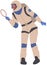 Space traveler in professional costume. Astronaut, spaceman with loupe exploring universe