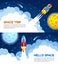 Space trip rocket vector cartoon illustration
