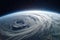 Space view of a gigantic hurricane, tornado, cyclone, swirling above the Earth