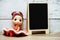 Space wooden easel blackboard with space copy on wooden background