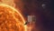 A spacecraft floating in orbit around sun in outer space