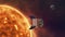 A spacecraft floating in orbit around sun in outer space