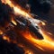 A spacecraft hurtles through space, leaving a trail of fire in its wake. Generated By AI