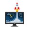 The spacecraft and monitor - concept of business start-up. Vector Illustration.