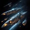 Spacecrafts Ready for battle, War Of Worlds, Stars And Planets, Deep Space, Alien Invasion, Generative AI