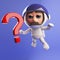 Spaceman astronaut floats in 3d space with a question mark symbol