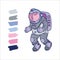 Spaceman cosmonaut and astronaut white, blue, violet and pink universe vector cartoon illustration space cosmos logo
