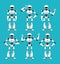Spaceman robot android in different poses. Cute cartoon futuristic humanoid character set