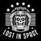 Spaceman skull. Modern space logo. Monochrome emblem. Lost in space. Star.