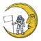 Spaceman white flag on moon color sketch engraving