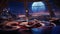 Spaceport Lounge: A futuristic lounge inside a bustling intergalactic spaceport, featuring sleek, curved furniture - generative ai