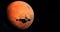 Spaceship arriving at planet Mars, space mission to the red planet