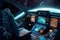 Spaceship cockpit interior, spacecraft control room, generative AI