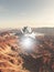 Spaceship Flying Over a Red Desert Planet