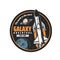 Spaceship in galaxy icon. vector round label.