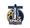 Spaceship icon, space explorer rocket to planets