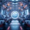 Spaceship interior with immersive window view, rendered in stunning 3D