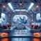 Spaceship interior with immersive window view, rendered in stunning 3D