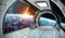 Spaceship interior with view on Earth 3D rendering elements of t