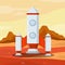Spaceship, Rocket on red planet Mars. Space flight and colonization