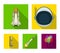 A spaceship in space, a cargo shuttle, A launch pad, an astronaut`s helmet. Space technology set collection icons in