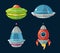 Spaceship and spacecrafts cartoon set for space computer or smartphone game