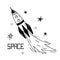 A spaceship. Vector in doodle style on an isolated background. Rocket flight in space.