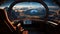 spaceship window with sunrise over planet view, space station porthole illuminator with planetary sunset view, astronomy