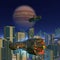 Spaceships Flying over a futuristic city, 3d illustration