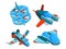 Spaceships isometric. Building technology of various types of ships cargo warship bomber and aerial 3d vector low poly