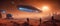 Spaceships on mars like exoplanet. Futuristic scifi illustration in high resolution and high detail