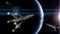 Spaceships in orbit of planet Earth, rocket traffic 3d illustration, elements of this image are furnished by NASA