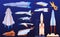 Spaceships, rockets, interstellar ships. Set of different spaceships in a fantastic style.