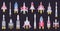 Spaceships vehicles. Space rocket, flying aerospace shuttle, spacecraft ships and ufo ships. Space rocket vehicles